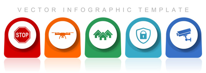 Aufkleber - Home security icon set, flat design miscellaneous colorful icons such as stop sign, drone, house, cctv camera and padlockfor webdesign and mobile applications, infographic vector template in eps 10