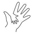 © Derariad - Hand of adult and kid vector isolated icon. Line symbol of mother and child, support and care. Concept of volunteering and togetherness.