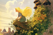 Rapunzel fairy tale story illustration long hair, generated ai, generated, ai