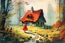 Little Red Riding Hood Fairy Tale Illustration With The Wolf, Generated Ai, Generated, Ai