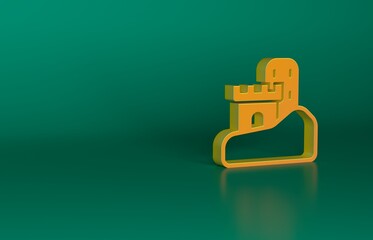 Sticker - Orange Sand castle icon isolated on green background. Minimalism concept. 3D render illustration