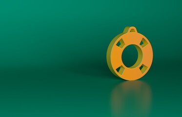 Poster - Orange Lifebuoy icon isolated on green background. Lifebelt symbol. Minimalism concept. 3D render illustration