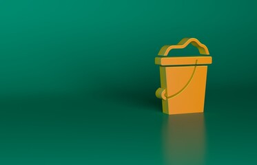 Sticker - Orange Sand in bucket icon isolated on green background. Plastic kid toy. Summer icon. Minimalism concept. 3D render illustration