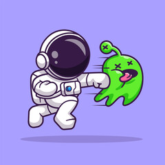 Wall Mural - cute astronaut smashing allien cartoon vector icon illustration. science technology icon concept iso