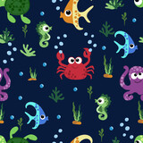 Fototapeta  - under the sea seamless pattern design for kids print pattern