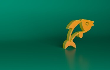 Sticker - Orange Fish icon isolated on green background. Minimalism concept. 3D render illustration