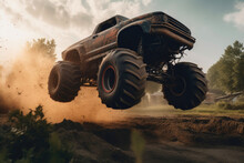 Thrilling Monster Truck Jump In Action. Generative AI