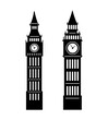 Big Ben tower (London, UK) silhouette isolated on white background. Vector flat illustration