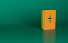 Orange Holy Bible Book Icon Isolated On Green Background. Minimalism Concept. 3D Render Illustration