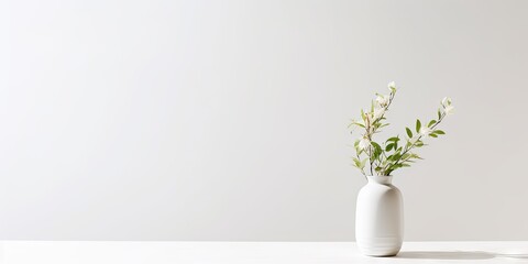 Wall Mural - product showcase. interior design inspiration table with green plant and white vase on a table in ho