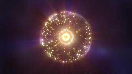 Wall Mural - abstract energy sphere with flying glowing yellow bright particles, science futuristic atom with ele