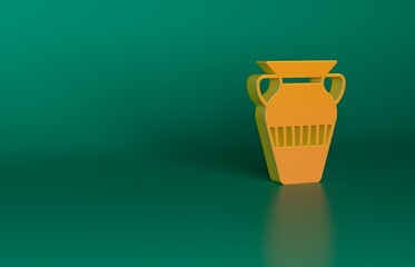 Poster - Orange Egyptian vase icon isolated on green background. Symbol of ancient Egypt. Minimalism concept. 3D render illustration