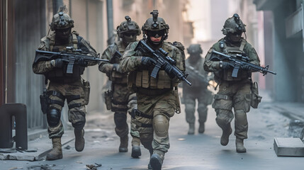 Rapid urban threat neutralization: soldiers eliminate risks swiftly.