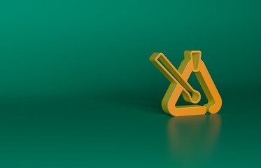 Canvas Print - Orange Triangle musical instrument icon isolated on green background. Minimalism concept. 3D render illustration