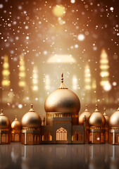 Wall Mural - Golden mosque at night with glitter, eid ul adha background