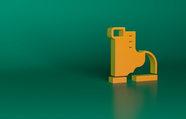 Canvas Print - Orange Winter warm boot icon isolated on green background. Waterproof rubber boot. Minimalism concept. 3D render illustration