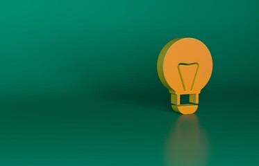 Sticker - Orange Creative lamp light idea icon isolated on green background. Concept ideas inspiration, invention, effective thinking, knowledge and education. Minimalism concept. 3D render illustration