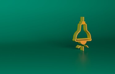 Canvas Print - Orange Lamp hanging icon isolated on green background. Ceiling lamp light bulb. Minimalism concept. 3D render illustration