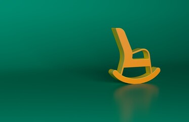 Wall Mural - Orange Rocking chair icon isolated on green background. Minimalism concept. 3D render illustration