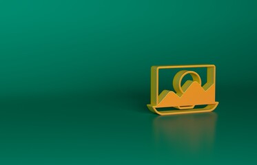 Sticker - Orange Photo retouching icon isolated on green background. Photographer, photography, retouch icon. Minimalism concept. 3D render illustration