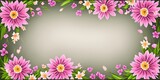 Fototapeta Maki - Pink flowers with leaves on a gray background, with space for text. Generative AI