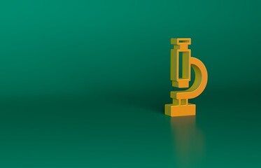 Sticker - Orange Microscope icon isolated on green background. Chemistry, pharmaceutical instrument, microbiology magnifying tool. Minimalism concept. 3D render illustration