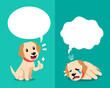 Vector cartoon character labrador retriever dog expressing different emotions with speech bubbles for design.