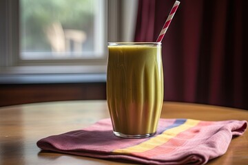 Wall Mural - glass of smoothie with straw, ready to be sipped, created with generative ai