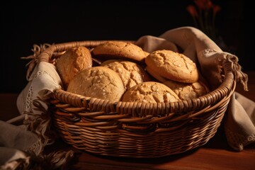 Wall Mural - basket of freshly baked cookies, sprinkled with sugar and ready to be enjoyed, created with generative ai