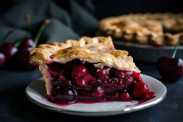 Wall Mural - cherry pie with flaky crust and oozing cherry filling, created with generative ai