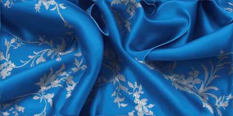 Blue fabric close-up, with wavy lines, background. Generative Ai