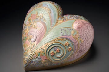 Poster - heart-shaped cake with pastel glaze and intricate swirl designs, created with generative ai