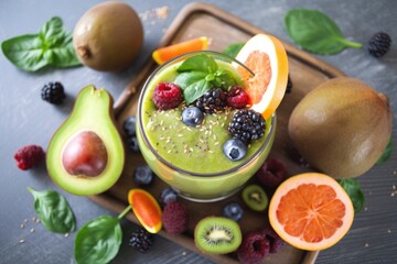 Poster - immune-boosting smoothie made with fruits, vegetables, and superfoods, created with generative ai