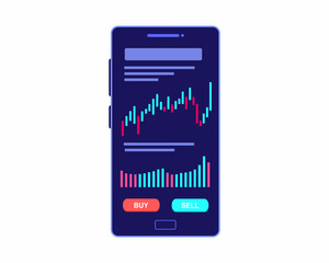 Wall Mural - Candlestick Chart on smartphone screen, Mobile Stock trading online stock market app.