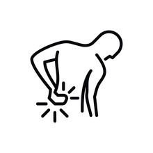 Backache Thin Line Icon. Man Touching His Back. Osteoporosis, Arthritis Symptom. Vector Illustration.