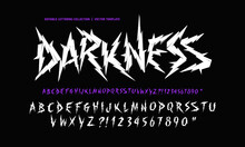 Darkness - Dark Lettering Tattoo Vector Type Font With Thorns. Y2k Trendy Type Font For Grunge Punk Rock And Dead Rock Design. Scary Tattoo Font 2000s Concept. Rock N Roll Style Lettering