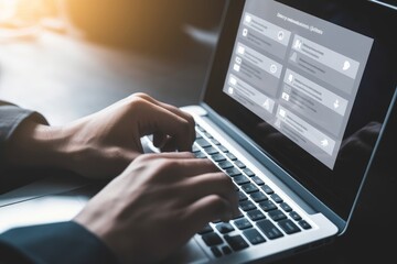 Hr, HRM, Human resources management concept. Check resume, Screening employee information, job applicants, Employees must complete the online survey form, answer the test, Generative AI