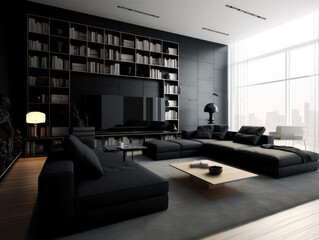 Wall Mural - minimalist black living room idea