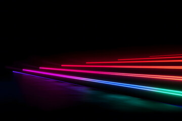 Wall Mural - Abstract neon light arrows background. Neural network AI generated