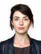 canvas print picture - Passbild biometrisch Gesicht Frau mit neutralem Hintergrund, ai generativ