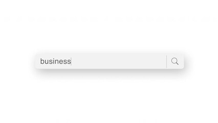 business search query, Internet web page with search bar and blinking cursor on white background, 4K internet search animation