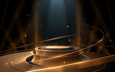 Wall Mural - golden circle podium with light effect