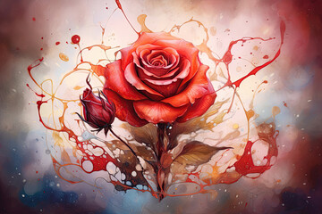 Canvas Print - red rose on grunge background, colorful art, Generative AI