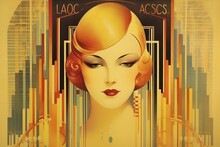 Art Deco Poster With Woman. Beautiful Illustration Picture. Generative AI