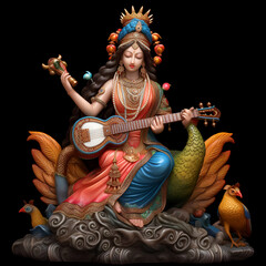 Wall Mural - Goddess Saraswati with Veena on her hand.