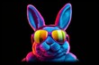 Cool baby young DJ rabbit in sunglasses. Beautiful illustration picture. Generative AI