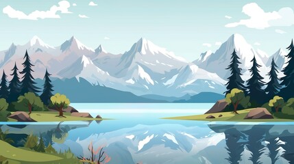 Poster - Abstract background mountains with river. Illustration showcases the majestic mountains with a winding river, harmoniously blending with an abstract background. Generative AI.