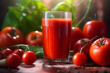 Sticker - fresh red tomato juice in a glass generative ai