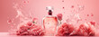 © yanadjan - perfume bottle flowers splash banner copy space. Generative AI,