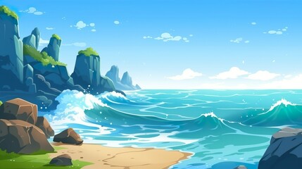 Wall Mural - Abstract background ocean coast. Through the medium of illustration, the essence of the ocean coast is captured, showcasing an interplay of backgrounds, captivating banner designs. Generative AI.